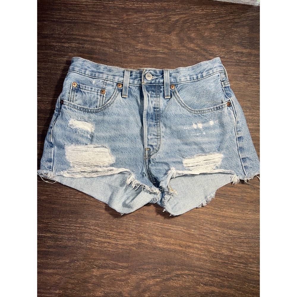 Levi's 501 Cut-Off Womens Blue Jean Denim Shorts Distressed Size 26 Button Fly